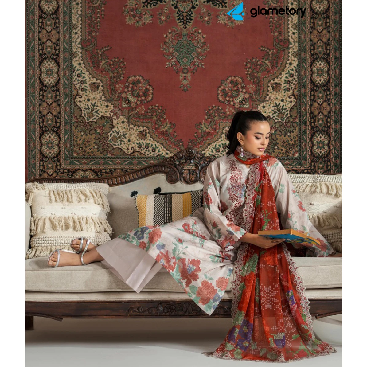Pakistani Luxury Digital Printed Lawn with Chiffon Dupatta-25022644 thumbnail 3