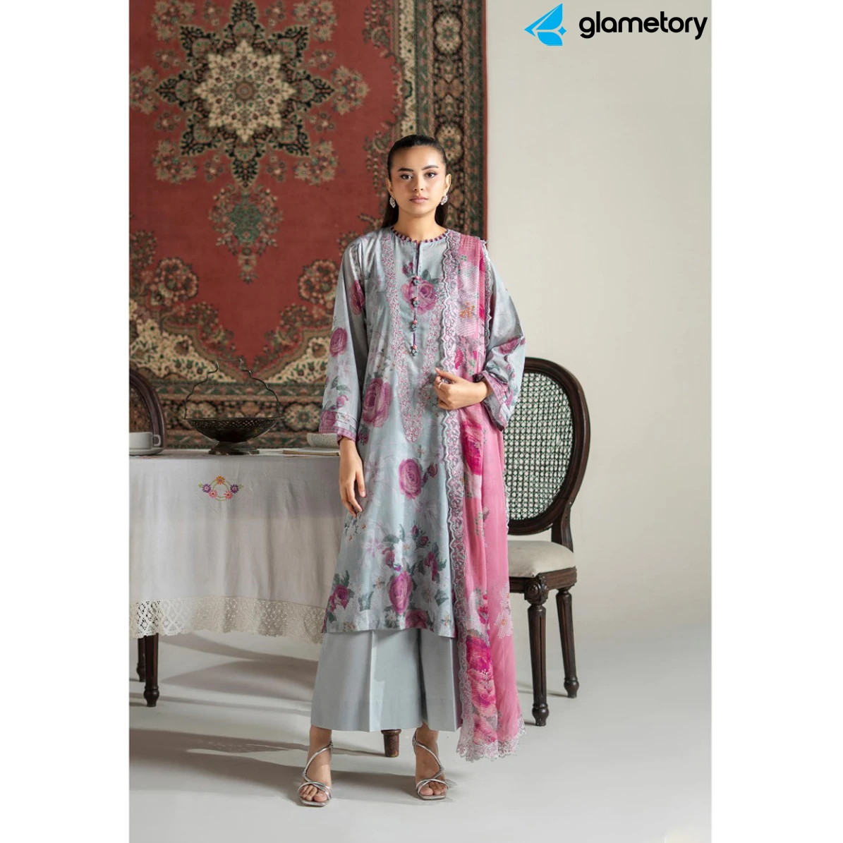 Pakistani Luxury Digital Printed Lawn with Chiffon Dupatta-25022647