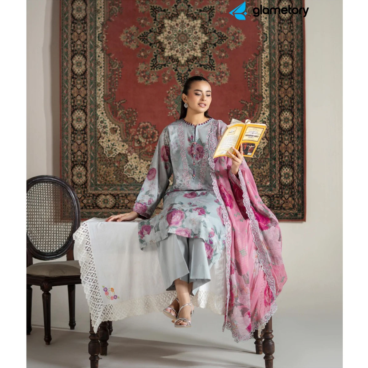 Pakistani Luxury Digital Printed Lawn with Chiffon Dupatta-25022647 thumbnail 3