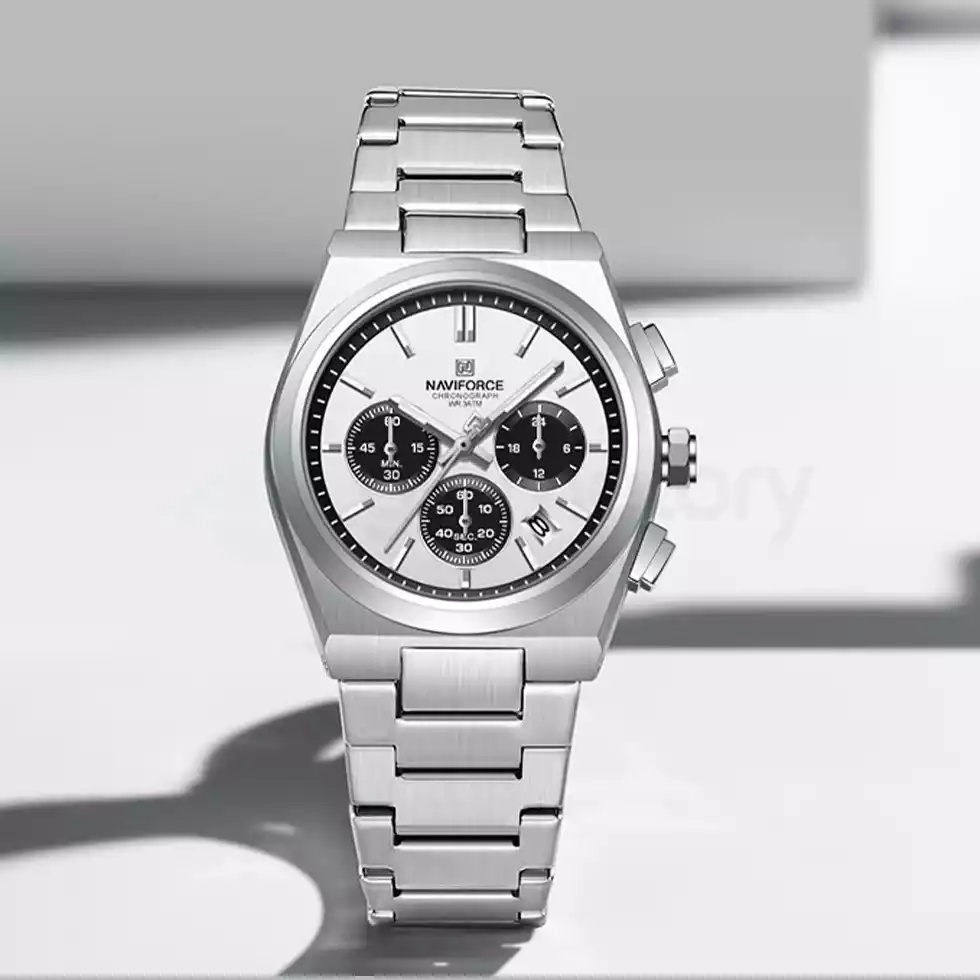 Naviforce Women's Watch With Date & Chain Strap 8048 CH-Silver White Black
