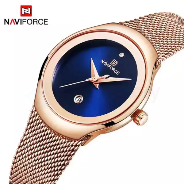Naviforce Women Watch With Chain Strap 5004-RoseGold Blue