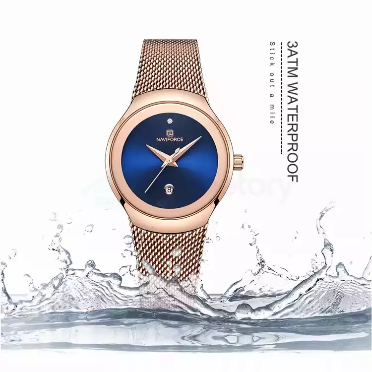 Naviforce Women Watch With Chain Strap 5004-RoseGold Blue