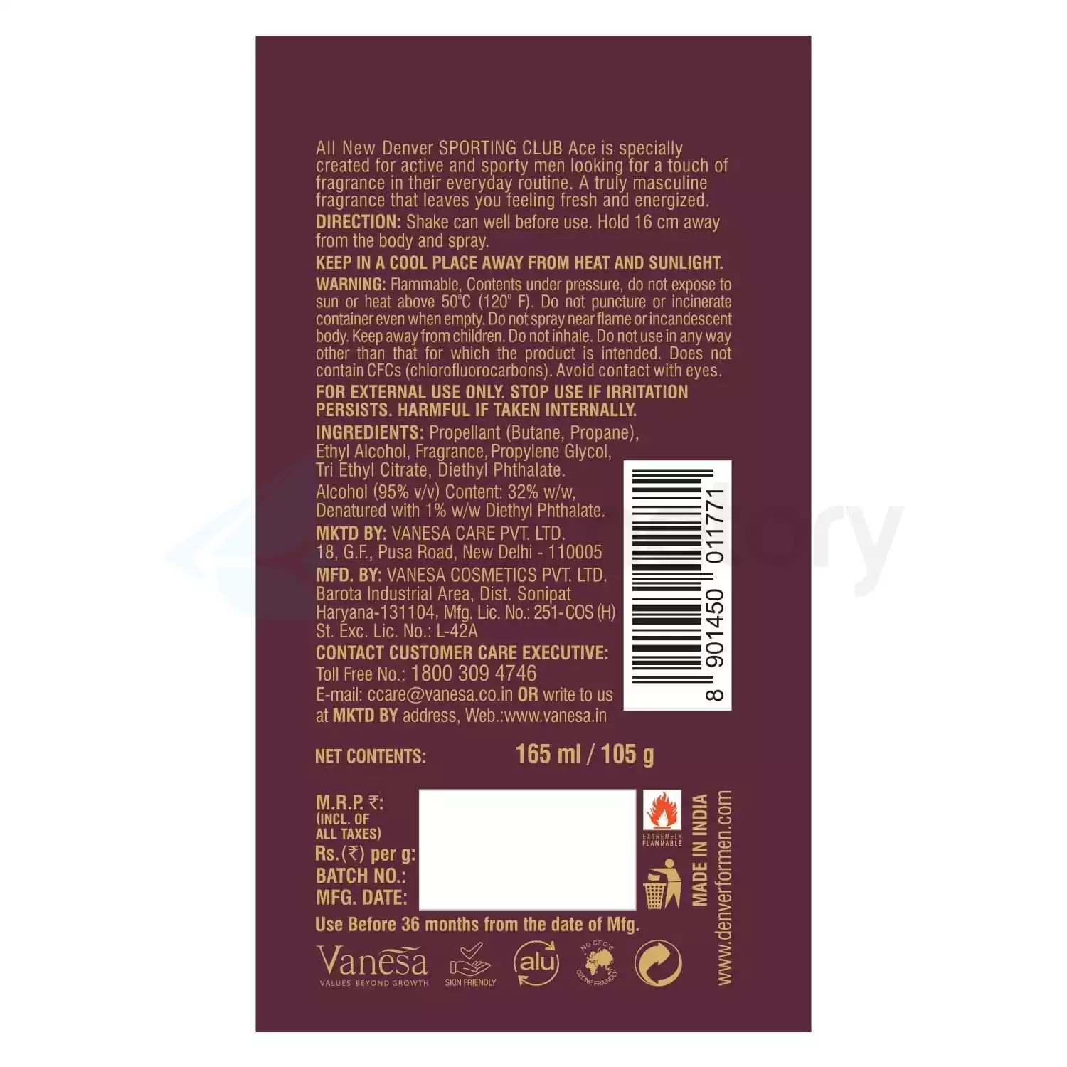 Denver Sporting Club Deodorant Body Spray Ace-165ml