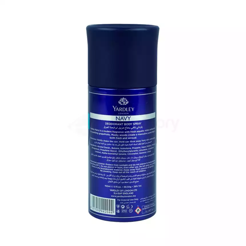 Yardley London Navy Body Spray for Men-150ml thumbnail 3