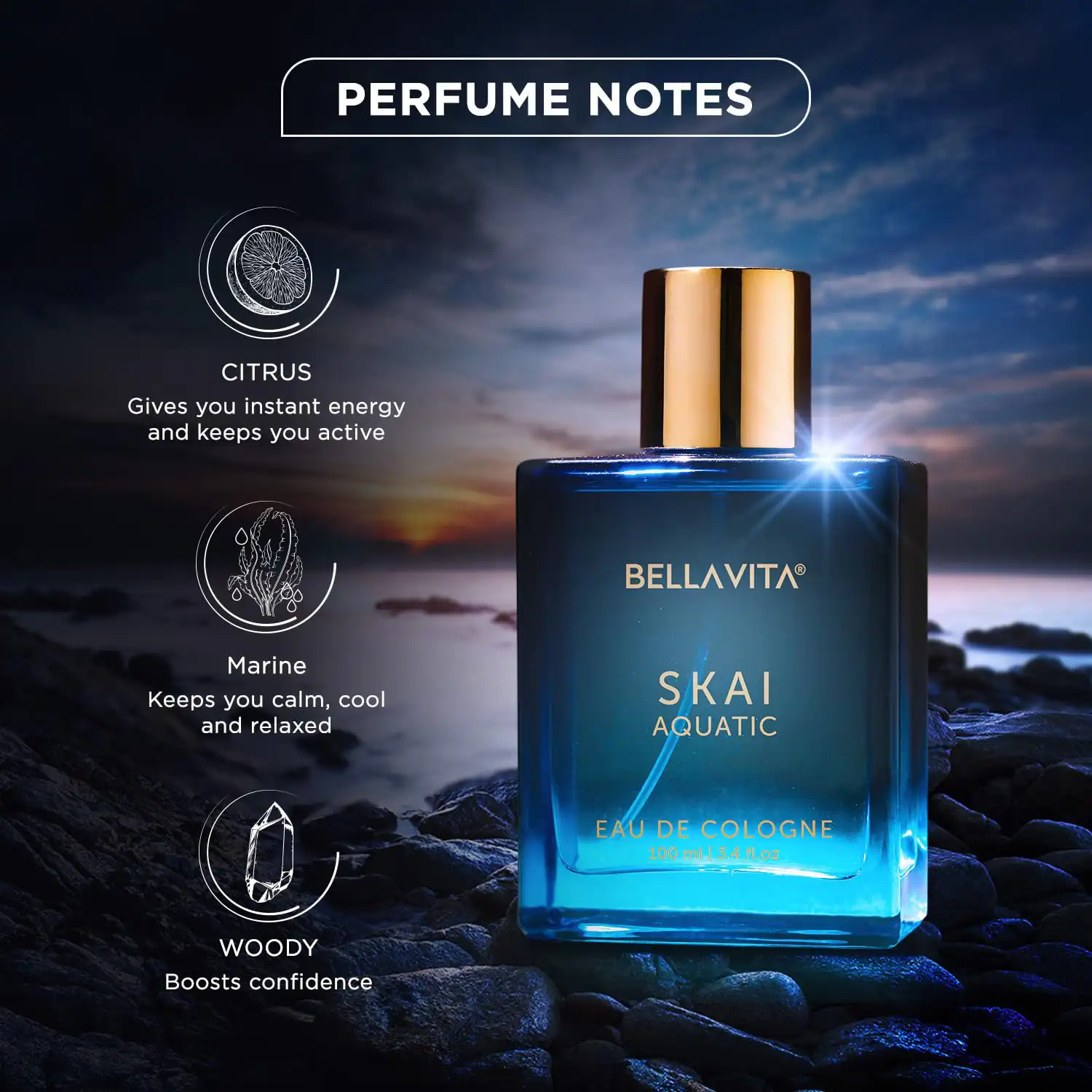 Bella Vita Luxury Skai Aquatic Unisex Eau De Cologne-100ml thumbnail 3