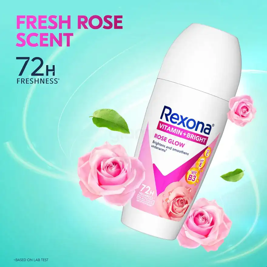 Rexona Vitamin + Bright Rose Glow 72h Protection Roll-On for Women-45ml