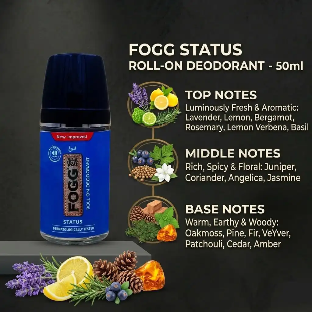 Fogg Status Roll On Deodorant For Men-50ml thumbnail 5